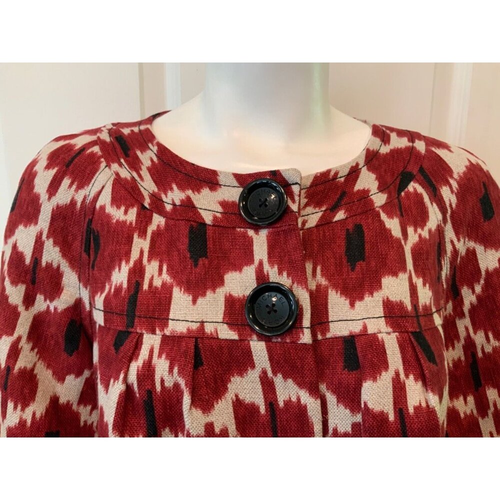 Michael Kors Red & White Patterned Button-Up Coat… - image 2